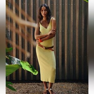 Free People Kayla Sweater Midi Dress in Lemongrass Size Large